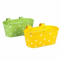 Exotic Flora Set Of Two Polka Dot Oval Railling Planter Big Yellow & Green Pots & Planters