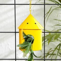 Exotic Flora Round Hut Bird House Yellow Pots & Planters