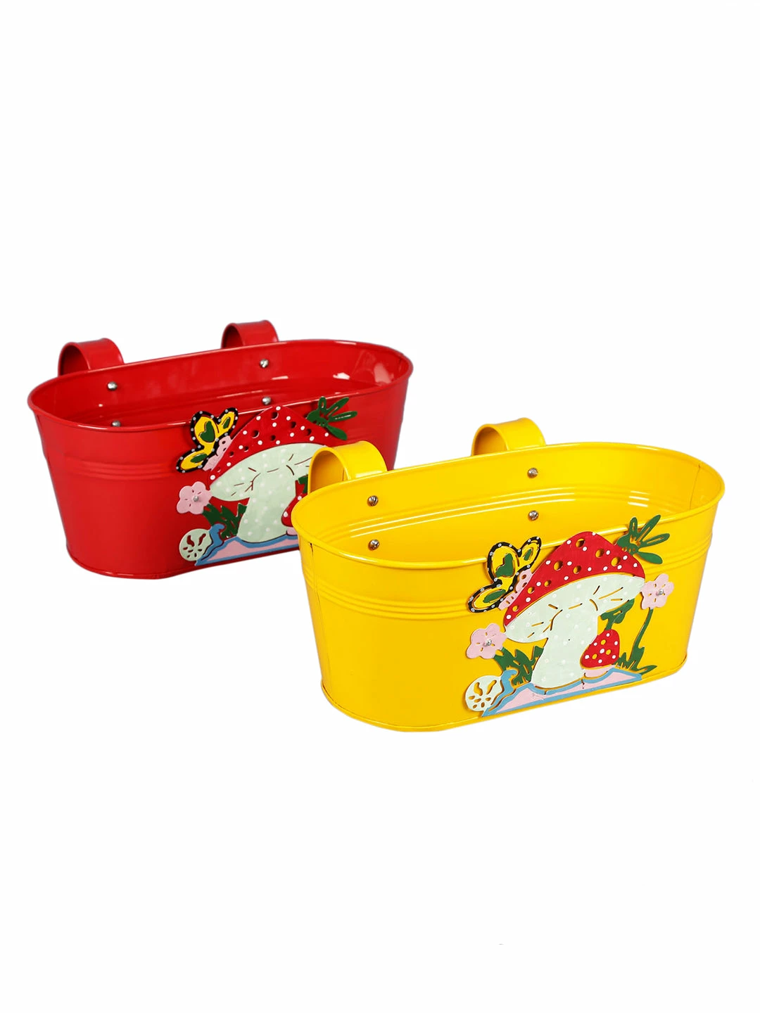 Exotic Flora Set Of Two Mushroom Tub Yellow & Red 3 Exotic Flora Set Of Two Mushroom Tub Yellow & Red