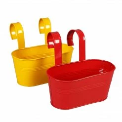 Exotic Flora Set Of Two Oval Railling Planter Small Yellow & Red Pots & Planters 5 Exotic Flora Set Of Two Oval Railling Planter Small Yellow & Red Pots & Planters