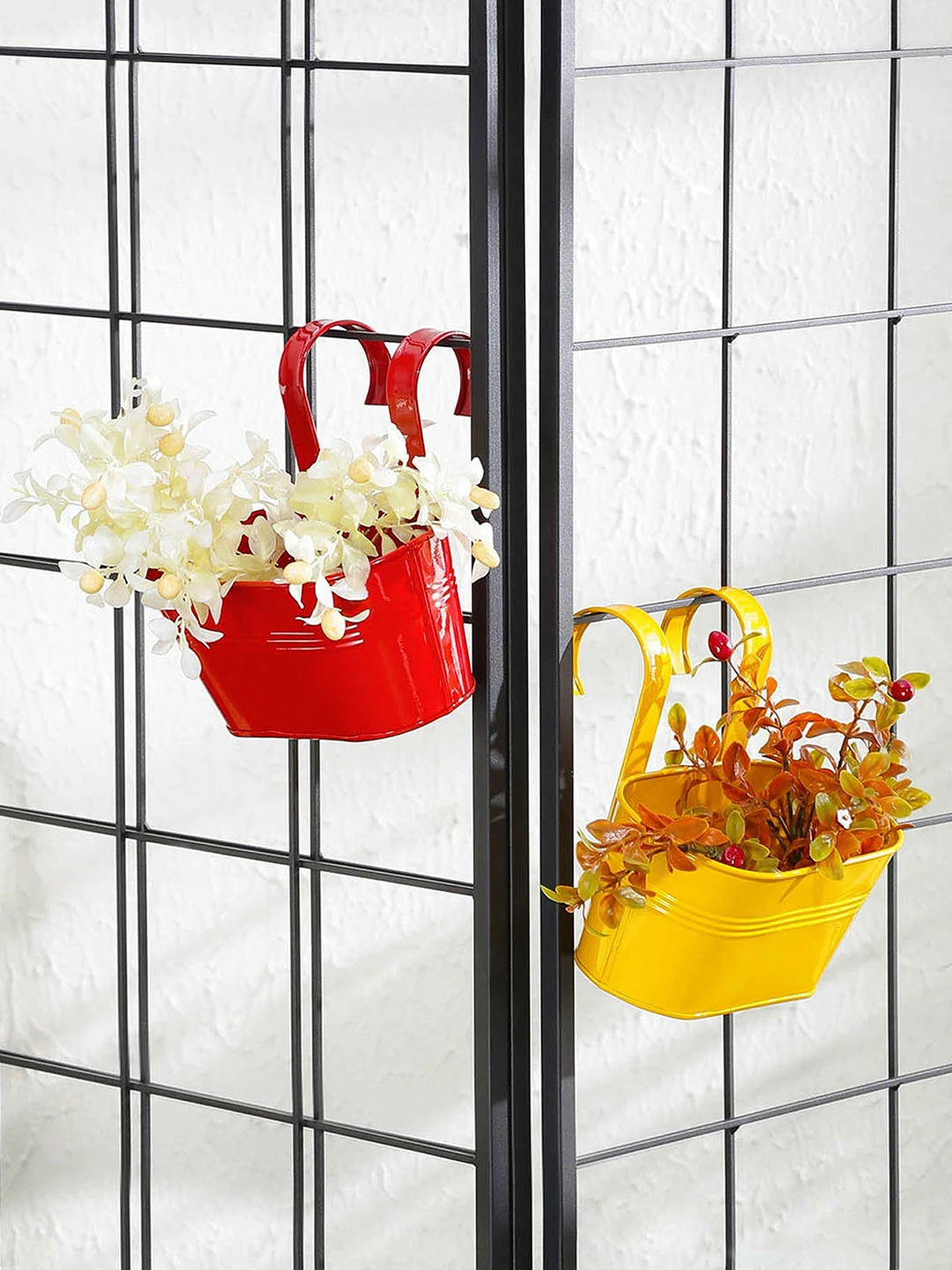 Exotic Flora Set Of Two Oval Railling Planter Small Yellow & Red Pots & Planters 1 Exotic Flora Set Of Two Oval Railling Planter Small Yellow & Red Pots & Planters