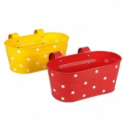 Exotic Flora Set Of Two Polka Dot Oval Railling Planter Big Yellow & Red 4 Exotic Flora Set Of Two Polka Dot Oval Railling Planter Big Yellow & Red