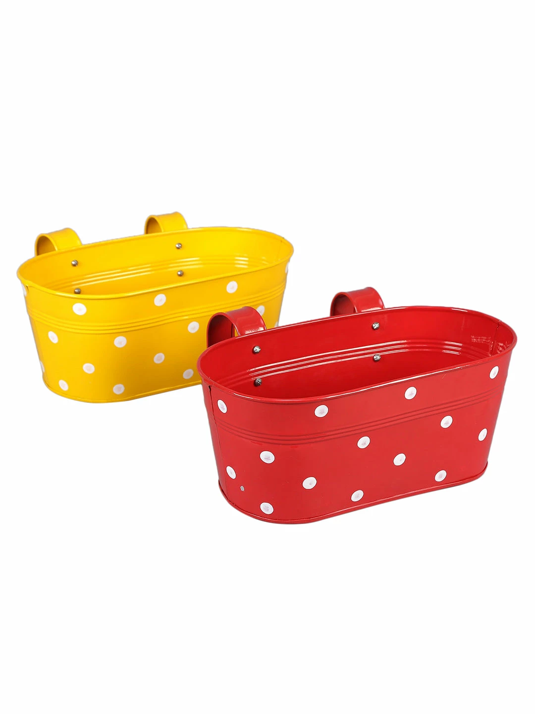 Exotic Flora Set Of Two Polka Dot Oval Railling Planter Big Yellow & Red 2 Exotic Flora Set Of Two Polka Dot Oval Railling Planter Big Yellow & Red